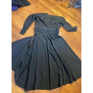 Vintage 1940s / 50s Black Dancing Dress Party Size M Modest Asymmetrical Belt